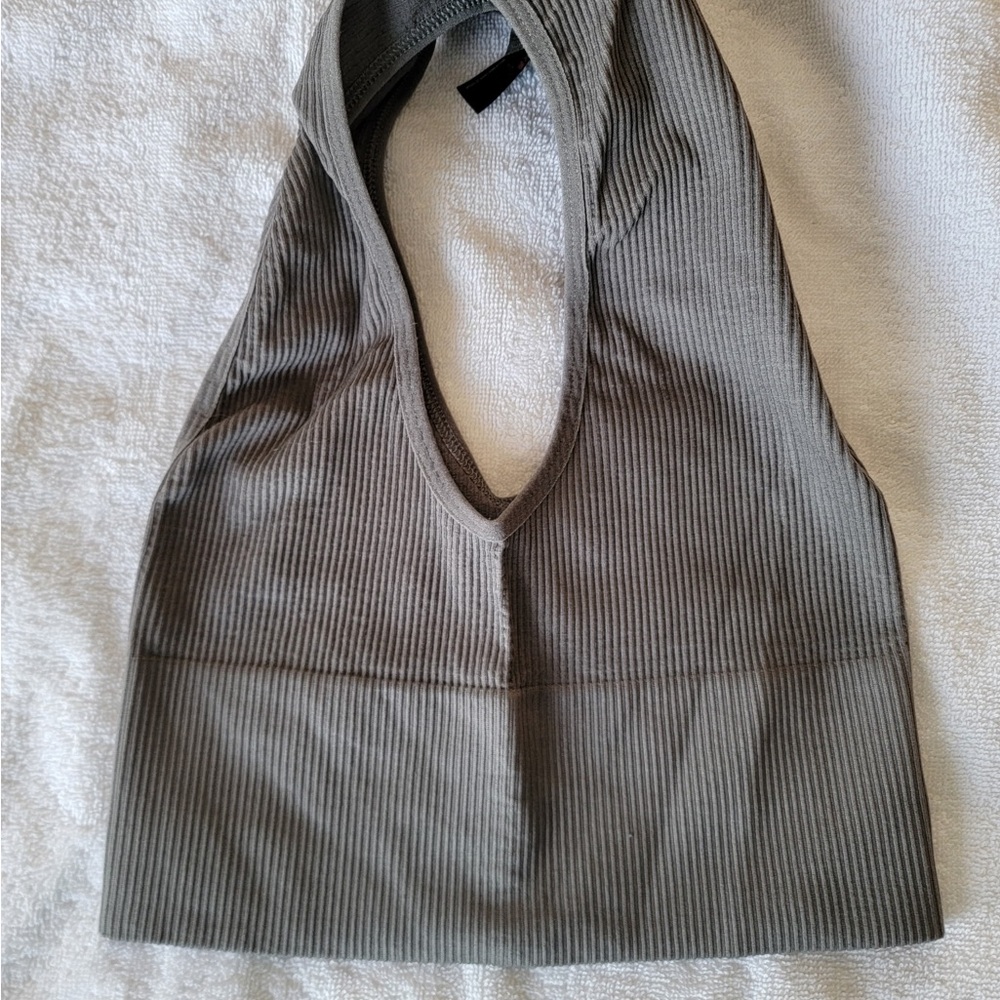 Gray Ribbed Sleeveless Top - Picture 2 of 3